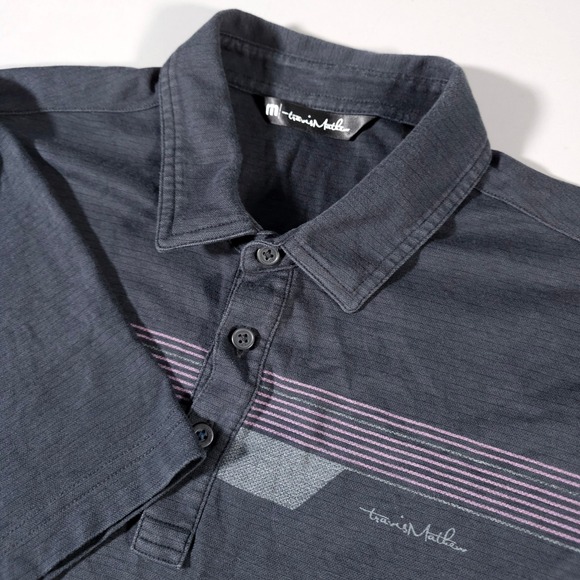 TravisMathew Other - Travis Mathew Polo Shirt Mens Medium Charcoal Grey Purple Striped Pima Cotton